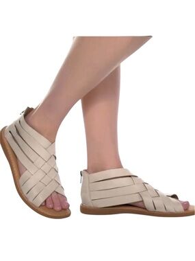 Born Iwa Woven Leather Beige Zip-Back Ankle Sandals Womens Size 10